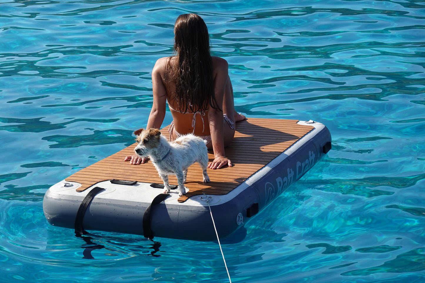 RC101 floating dock in use, showing scale against a person